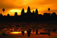 A golden sunrise over Angkor Wat at Siem Reap, Cambodia.